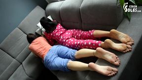 Two sexy friends playing with their amazing bare feet!