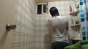 Long Haired Dude Showers Fully Clothed