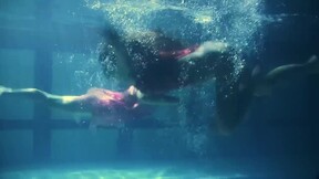 Lesbians and solo girls make out underwater