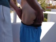 Petite gorgeous bum gets spanked over balcony in tenerife
