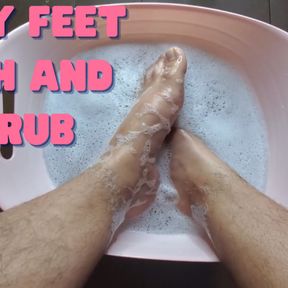 Wash and scrub my big dirty feet