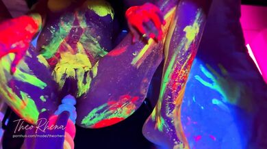 Neon Soaked Fluorescent Sex Party Gushing Messy Bed Fuck