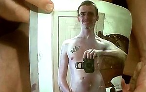 A creamy load of cum on his cock and mouth