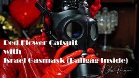 Red Flower Catsuit with Israel Gasmask (ballgag inside)