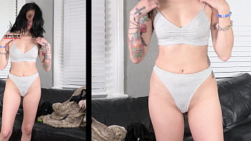 Jazmin models two outfits a lingerie set and a swim set