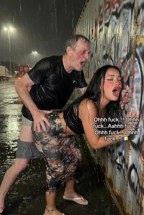 Outdoor doggy style with a latina teen caught in public