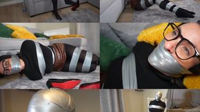 Sarah wild and her big tape bondage escape challenge: tape bound, gagged and tape hooded (wmv)