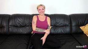 german curvy short hair blonde punk girl with many piercings and tattoos pick up for first time casting fuck in berlin