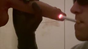 Smoking a EVE 120 and giving head to a big dildo