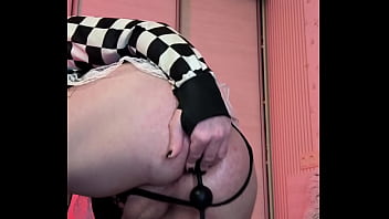 Trans girl train her ass with anal chain