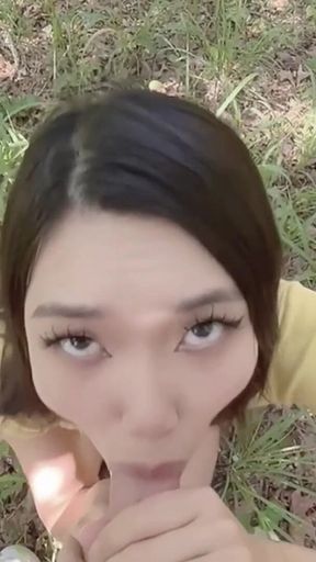 Outdoor Blowjob, Petite Asian Stepsis Deepthroat in Nature!
