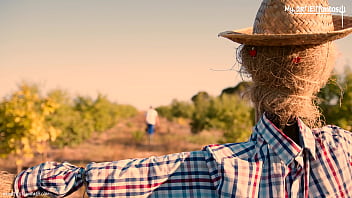 Hot and dirty farmer uses his scarecrow for blowjobs and to feel anal pleasure on his dick.