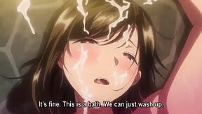 She has it sandwiched between her breasts and gives a titjob, then gets bukkake'd and creampied.