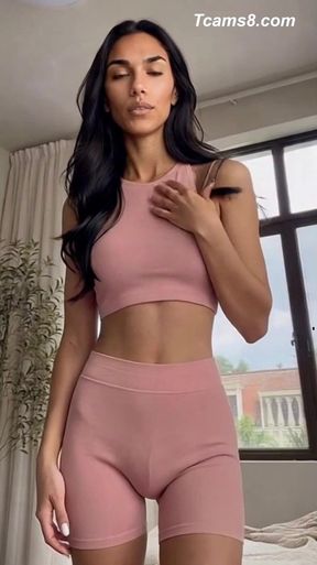 Sexy Transgirl in Tight Pink Workout Set Shows Off Her Curves