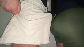 strangers rub against each other and she grabs his dick