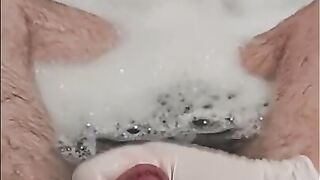 Hand Job whith Rubber inside bath-tub