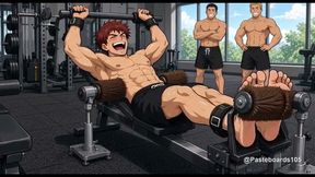 The Rowing Machine Bet - Cuffed To The Rower, Brush Rollers On His Bare Soles And Ribs (2D Anime)