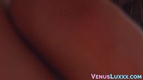 Big tits tranny Venus Lux jerks off while washing herself