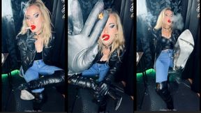 German Leather Queen Chain smokes marlboro red