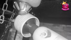 Made to cum in chastity cage restrained on the milking table