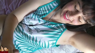 My wife handjob my dick while she teasing me with her feet and hairy armpits