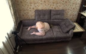 Home Camera Watches Busty Wife. Chubby MILF Masturbates Behind the Scenes