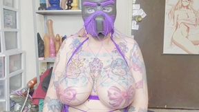 pet play, anal, 6 anal beads, anal only, 2 knot dildos, fetish pup mask, fish net