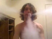 Topless Transwoman Vaping Numerous Times In One Sitting