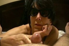 Wanton black haired MILF wife gives me tremendous handjob