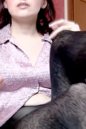 Masturbation Encouragement Dangling in Black Pattent Flats