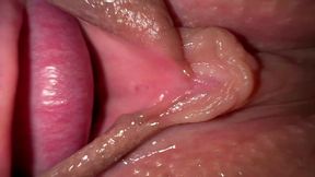 extreme close-ups: tiny 18 years old girl with very tight pussy shows all inside her vagina and lets to lick all her wet holes