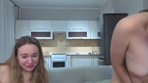 Blonde & Brunette Lesbians: Chug Water, Floor Piss Swap