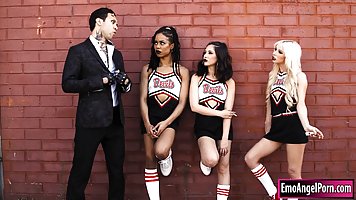 To sign a contract with the devil, three cheerleaders have to fuck him all night long