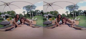 Redhead gets destroyed in VR threesome big tease small tits