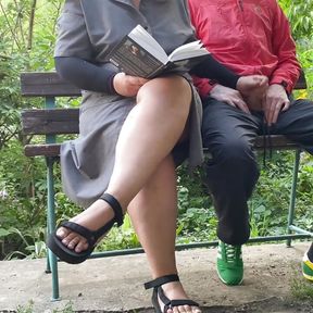 My mother in law ignores me and makes me cum by reading a book and jerking my dick in the park