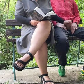 My mother in law ignores me and makes me cum by reading a book and jerking my dick in the park