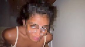 Big ass Asian teen takes a facial after backshots