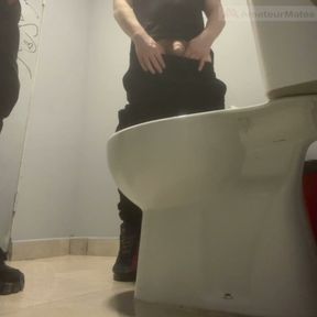 Amateur Friends Pissing Together in the Club's Toilets