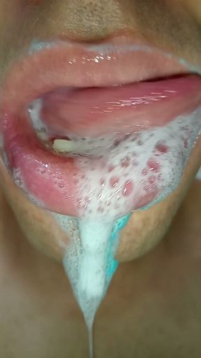 Colorful tongue, hard saliva, six pack, in the gym I almost got caught, hot fitness, long tongue   Clip 2