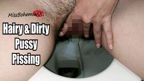 Hairy and Dirty Pussy Pissing on Dirty WC - Close Up Pussy Lips Spreading - Pee Fetish