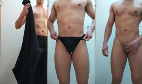 Muscle Asian guy strips naked then shows tight ass for gay fucking
