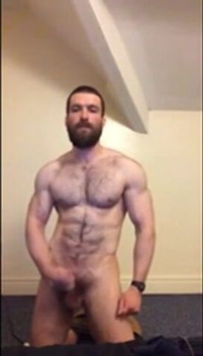 Hung and hairy British hunk wanking