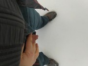 Pee on snow outdoor
