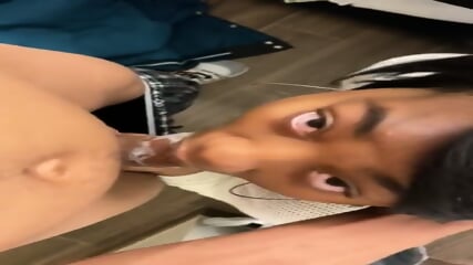 ebony teen thot gives sloppy blowjob