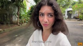 Housewife paid repairman with her pussy and went for a walk with his cum on her face in the streets