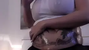 Busty Jacky With Oil In Pantyhose On Bed