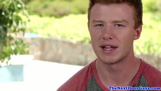 Freckled ginger stud in solo masturbation