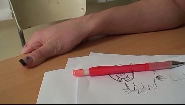 Student with large natural breasts has sex with her classmates.