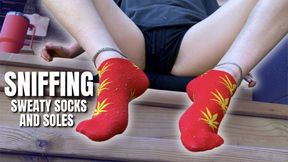 Sniffing Sweaty Socks & Soles - Hours of sweat built up leaving behind the fragrant aroma you crave so deeply… stripping down layer after layer of moist socks revealing the glistening musky soles hidden beneath.
