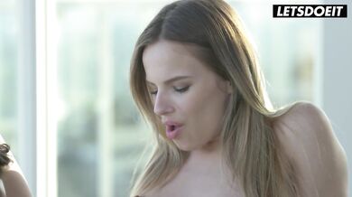 Blonde Model Jillian Janson cum-covered blowjob on glamour photoshoot
